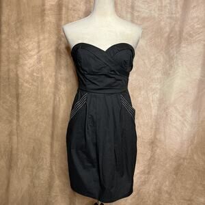 Vintage Y2K Ruby Rox Strapless Ruched Bustier Mini Dress Black Pleated Indie
